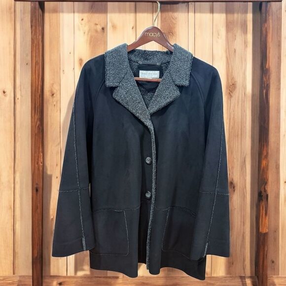 Jones New York Jackets & Blazers - Jones NY Black Sherpa Faux Suede Jacket Coat Women’s size 3X Black